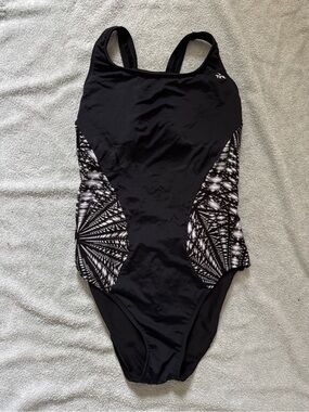TYR Black One-Piece Swimsuit with Monochrome Graphic Side Panels